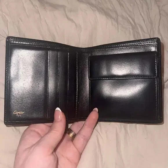 Cartier Pasha de Cartier Bifold wallet Cards Case Holder Black Leather Logo box